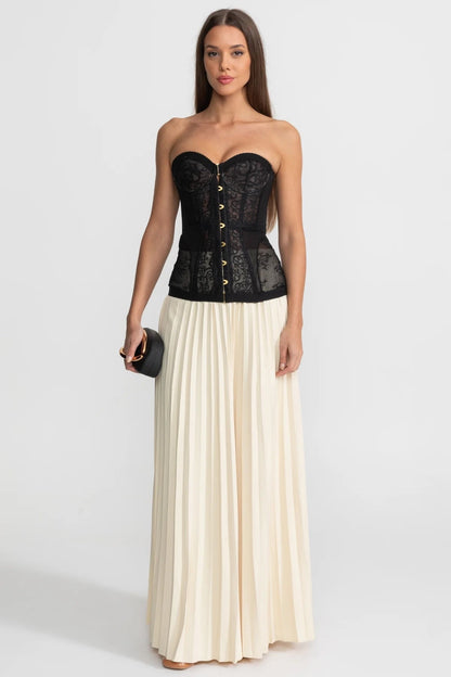 Kanten Corset Top Zwart met Haaksluiting en Verstelbare Bandjes - StudioMarella