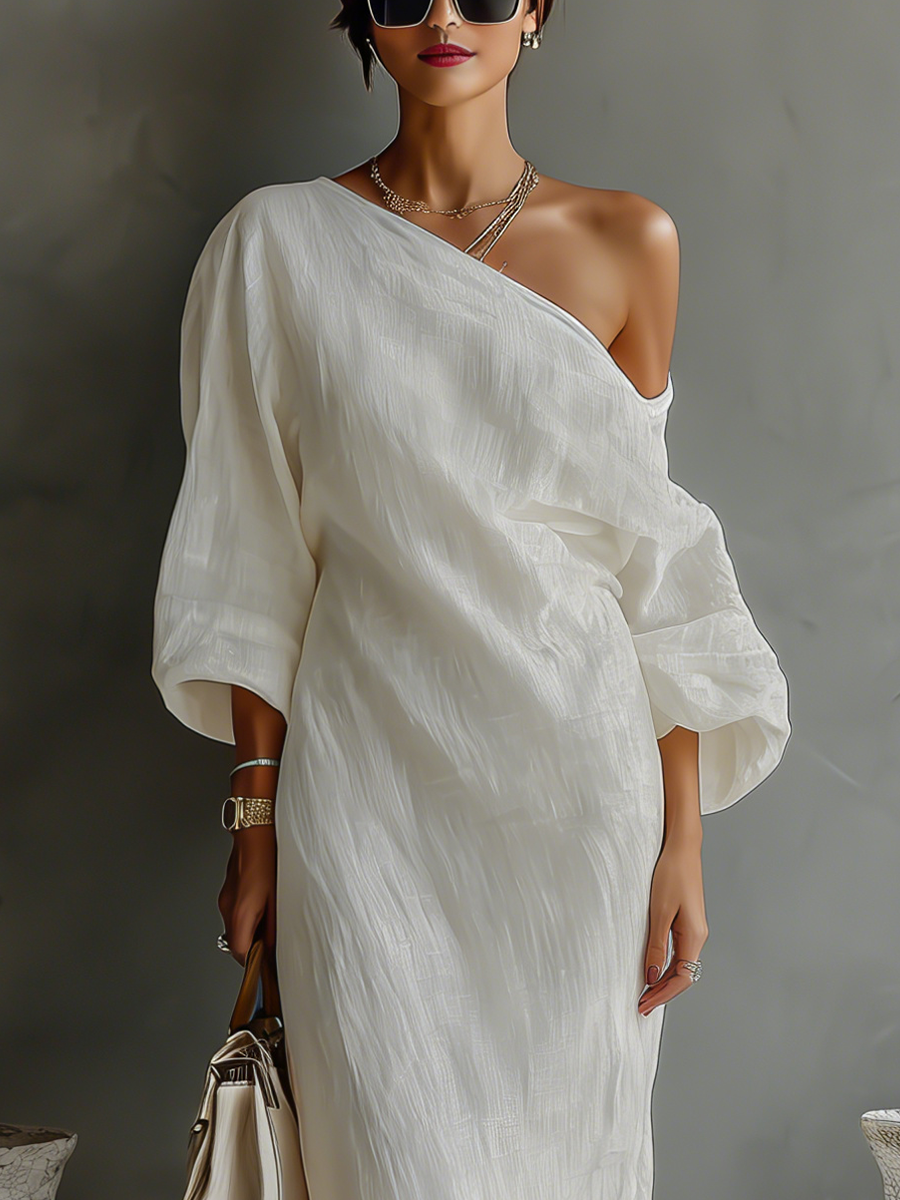 Dames Linnen Jurk Off-shoulder Stijl