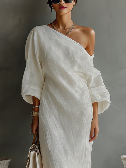 Dames Linnen Jurk Off-shoulder Stijl