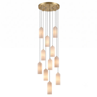 Alabasten Hanglamp met Gevlochten Snoer – Natuursteen Verlichting van Enkel Lichtpunt tot 21-Lichts Cluster – Mid-Century Modern Stijl Eetkamer Hanglamp met E12/E14 Fitting