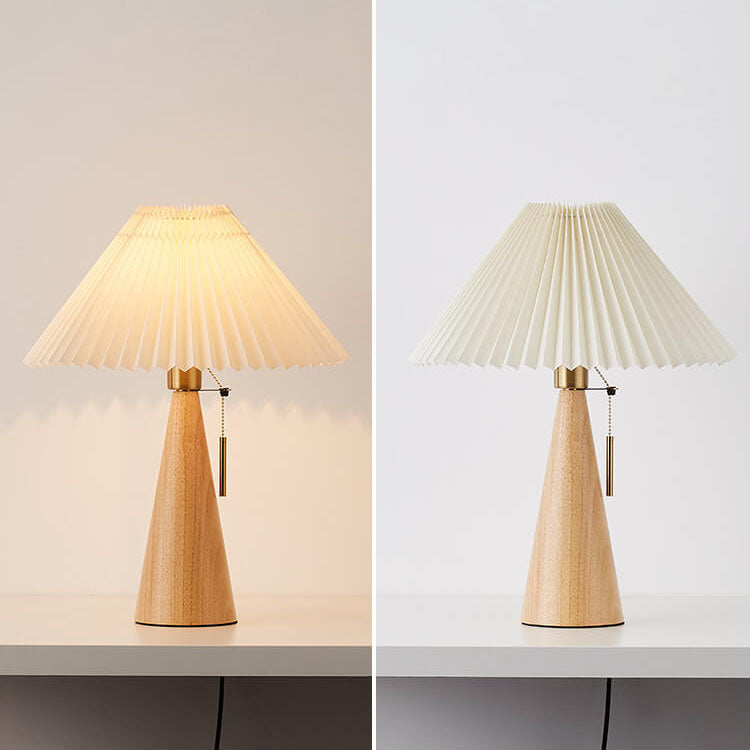 Tafellamp Hout Japans Minimalistisch Geplooide Kap 48cm LED