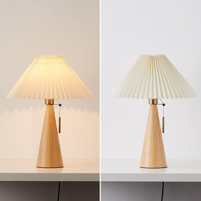 Tafellamp Hout Japans Minimalistisch Geplooide Kap 48cm LED