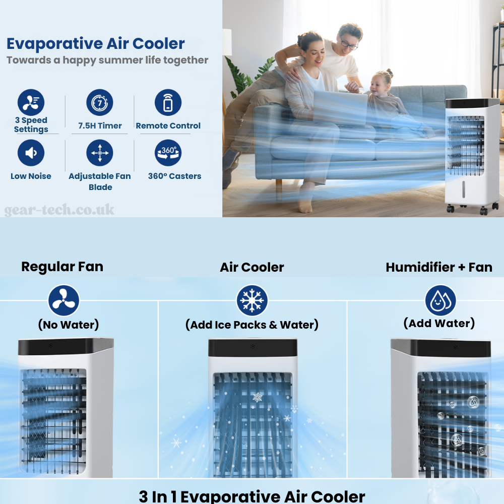 Draagbare Raambloze Aircooler met Afstandsbediening – 3-in-1 Luchtkoeler, Ventilator en Bevochtigingsfunctie voor Thuis en Kantoor