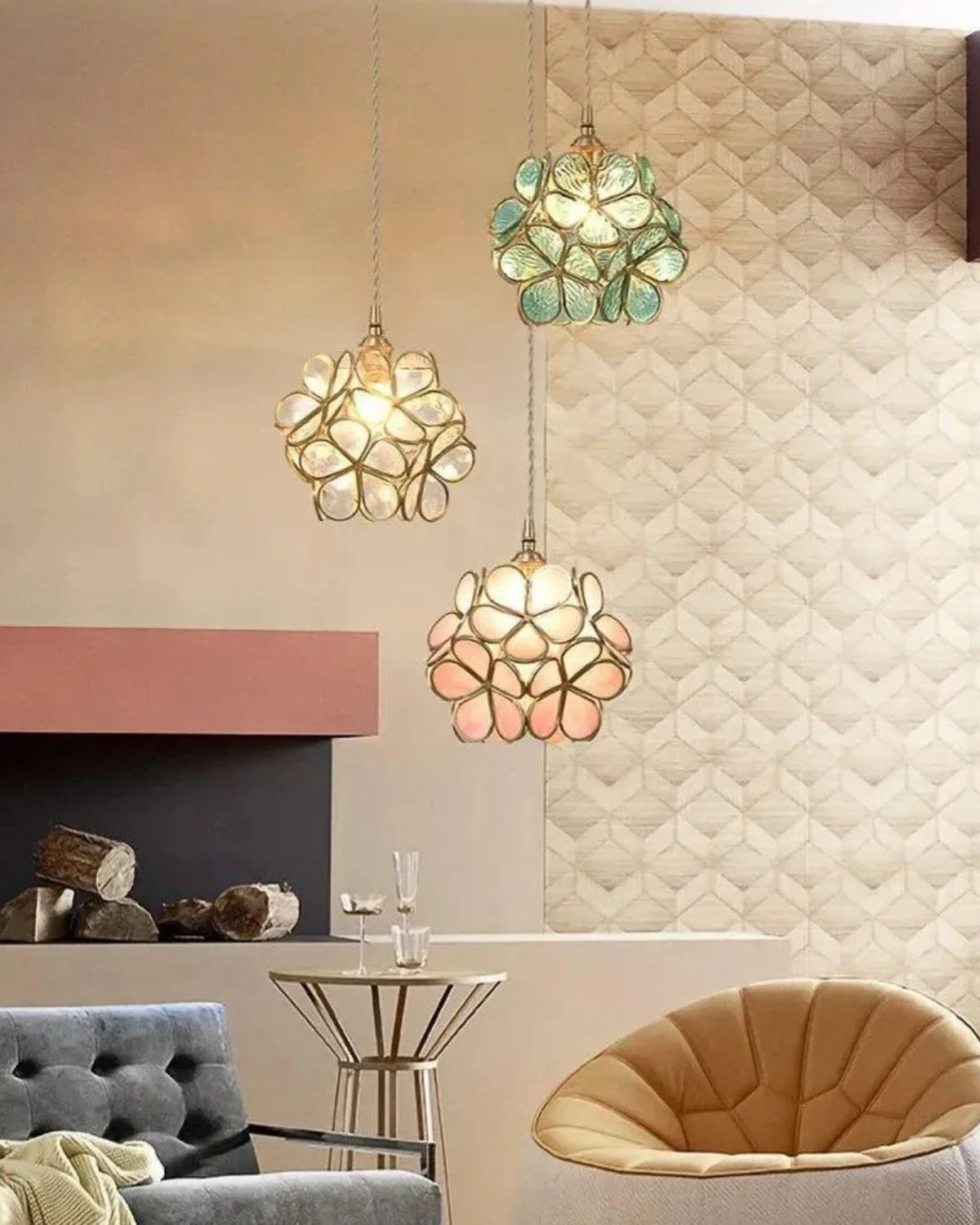 Handgemaakte Hanglamp met Acryl Bloem en IJzeren Frame Transparant Roze Blauw Beige voor Eetkamer Woonkamer Slaapkamer