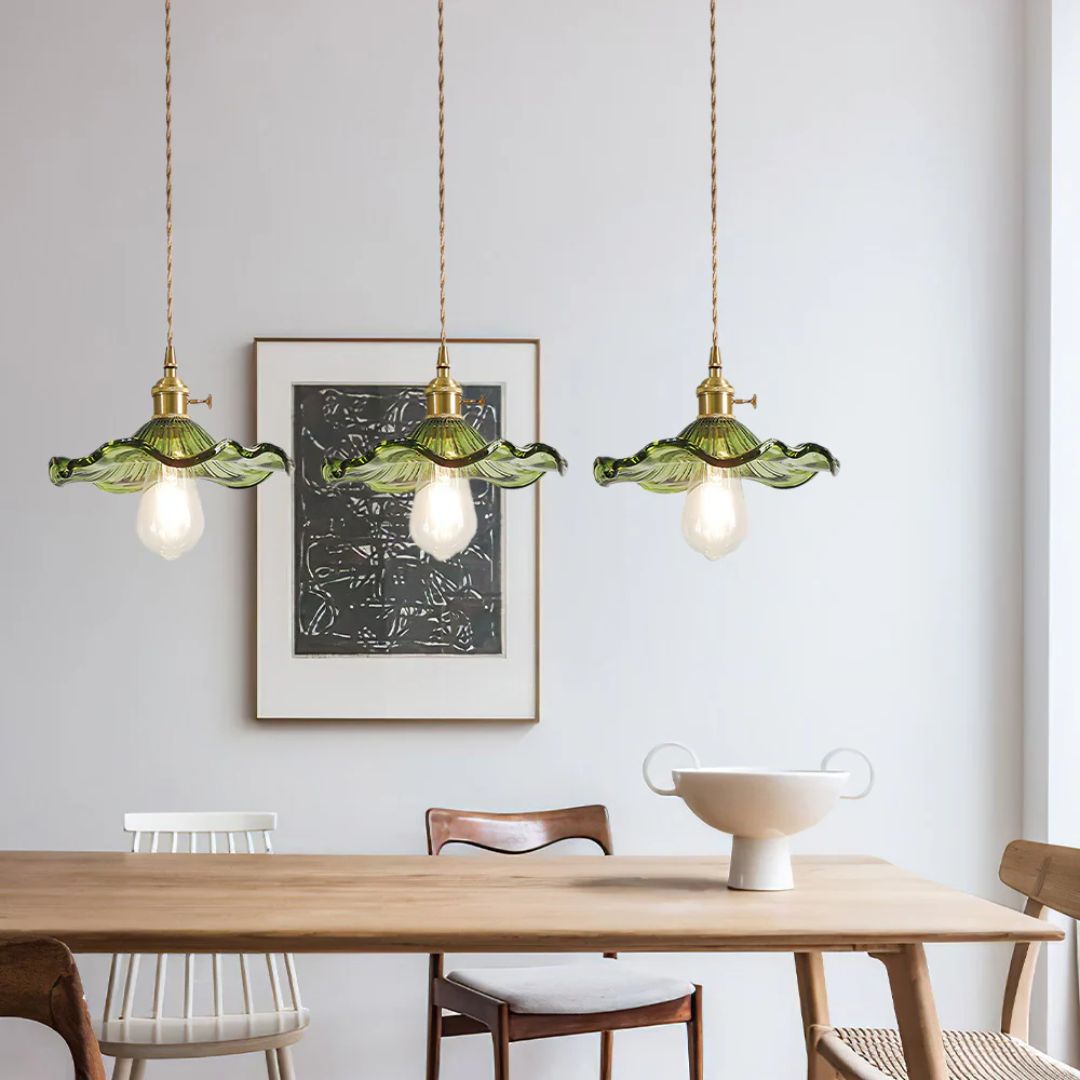 Hanglamp Glas E27 23cm Groen Messing Bloemvorm Eettafel Slaapkamer Retro Verlichting Vintage Hanglamp