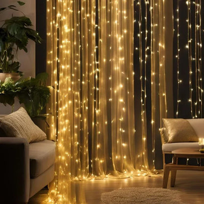 LED Gordijnverlichting Warm Wit 300 Lampjes 3x3m Waterdicht Sfeerverlichting Tuin Balkon Feest Decoratie
