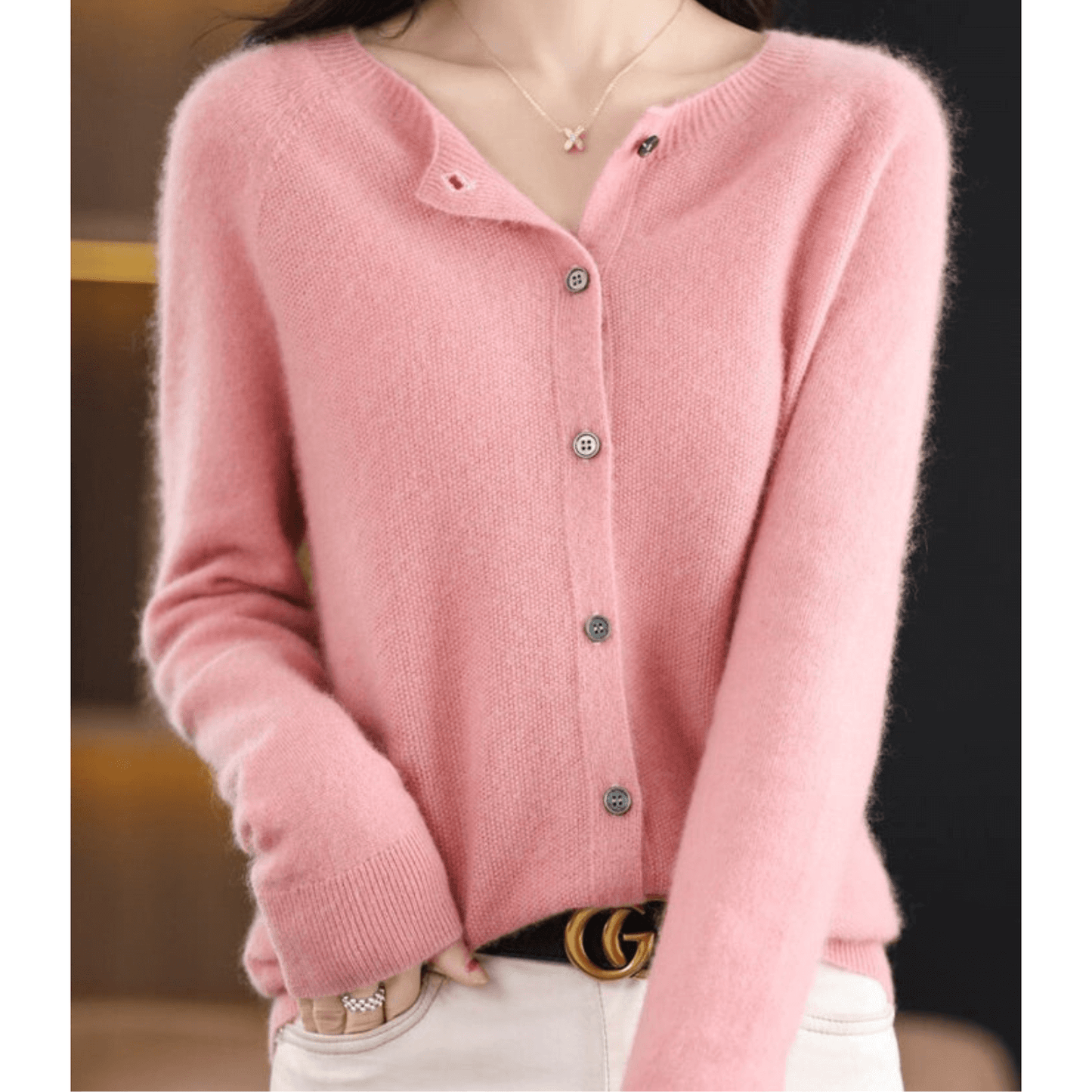 Dames Vest Fijngebreid Ronde Hals Wollook
