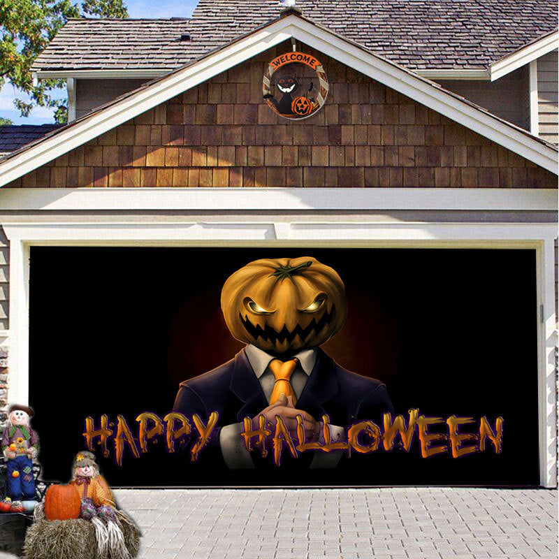 Halloween Garagedeur Decoratie Spookachtige Bedrukking Schaduwdoek Herbruikbaar Horror Sfeer Doek Waterdicht Buiten Feestversiering