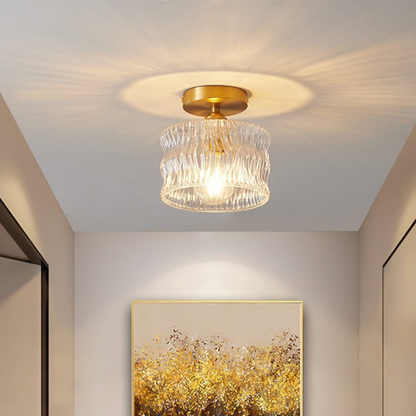 Glazen plafondlamp E27 goud hal slaapkamer woonkamer ribbelglas plafondverlichting compact modern interieur