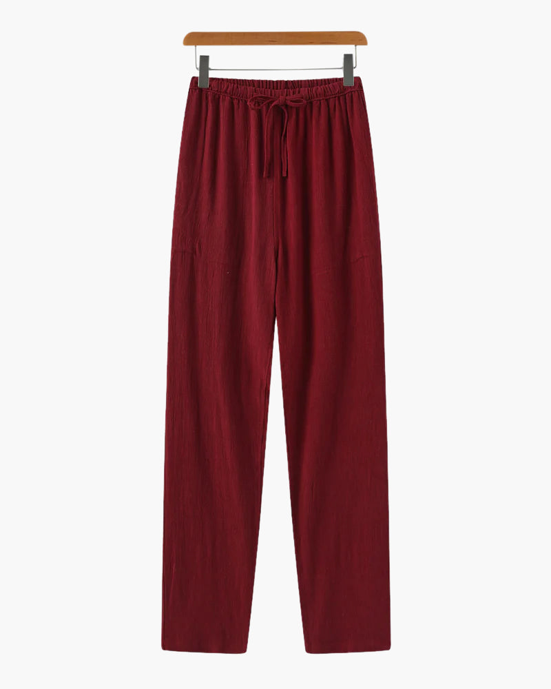 Linnen Broek Heren ZomerSlim Fit Lichtbruin Met Koord