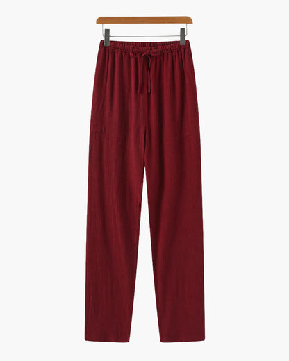 Linnen Broek Heren ZomerSlim Fit Lichtbruin Met Koord