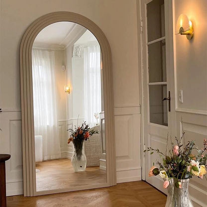 Luxe Staande Spiegel met Houten Boogframe – Volle Lengte Wandspiegel 120x200cm Antiek Wit, Khaki of Zwart