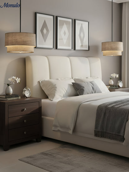 Dubbele Stoffen Drum Hanglamp – Moderne Gelaagde Kap Plafondlamp voor Eetkamer Woonkamer