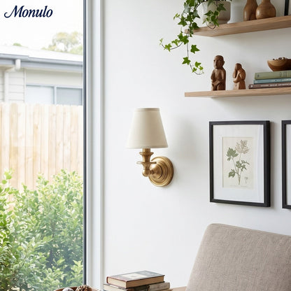 Wandlamp met stoffen kap en zwanenhalsarm – smeedijzeren armatuur met verstelbare leeslamp