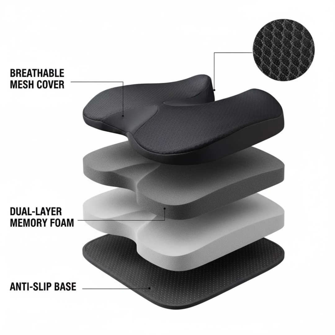 Ergonomisch Zitkussen Memory Foam Ademend Antislip Wasbaar Hoes Kantoor Auto Rolstoel 44x14cm