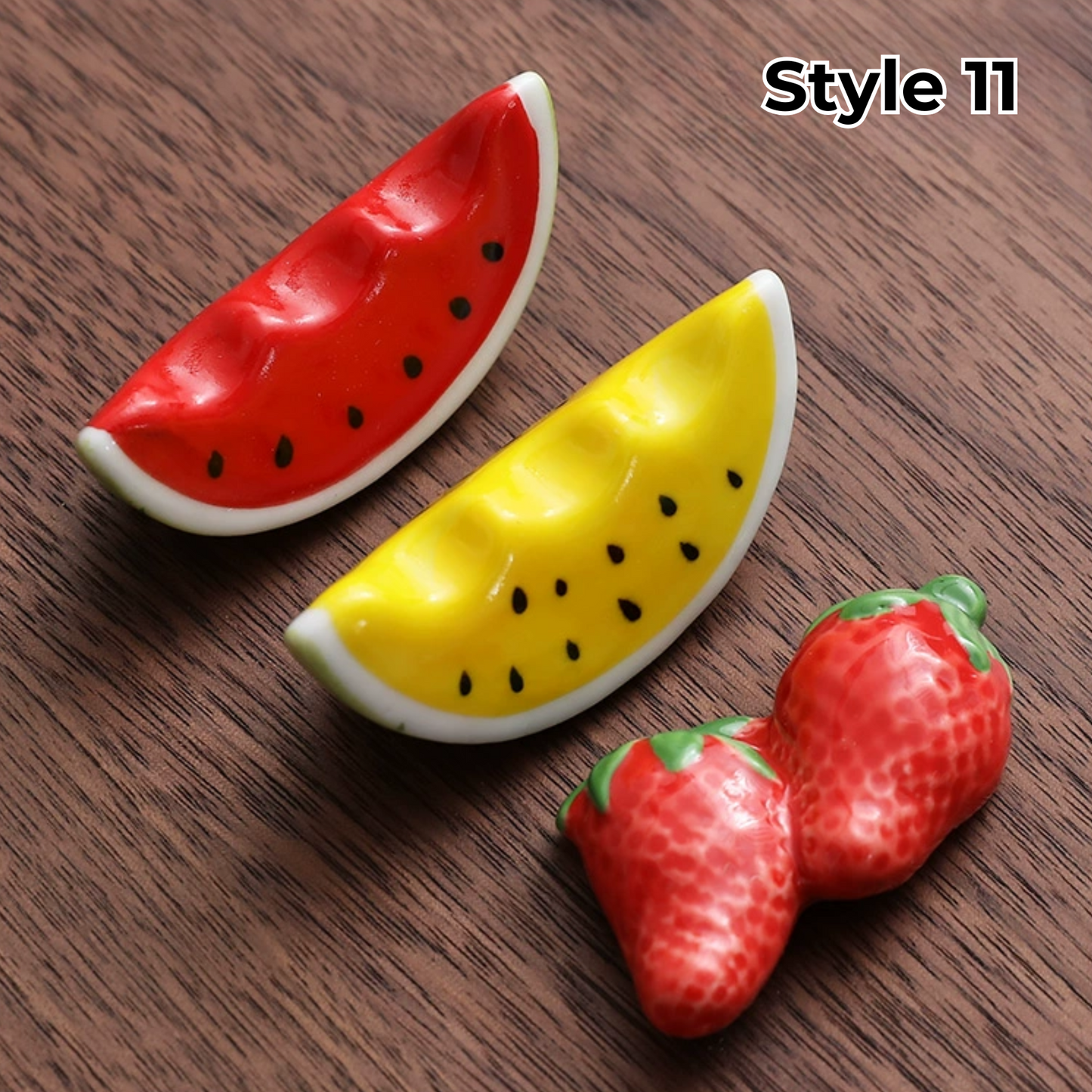 Keramische Eetstokjessteun met Dier- en Fruitmotieven – Set van 3