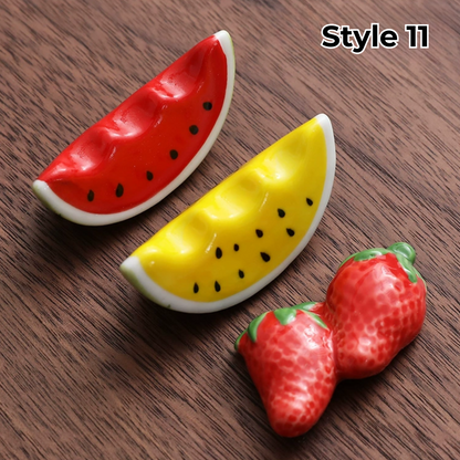 Keramische Eetstokjessteun met Dier- en Fruitmotieven – Set van 3