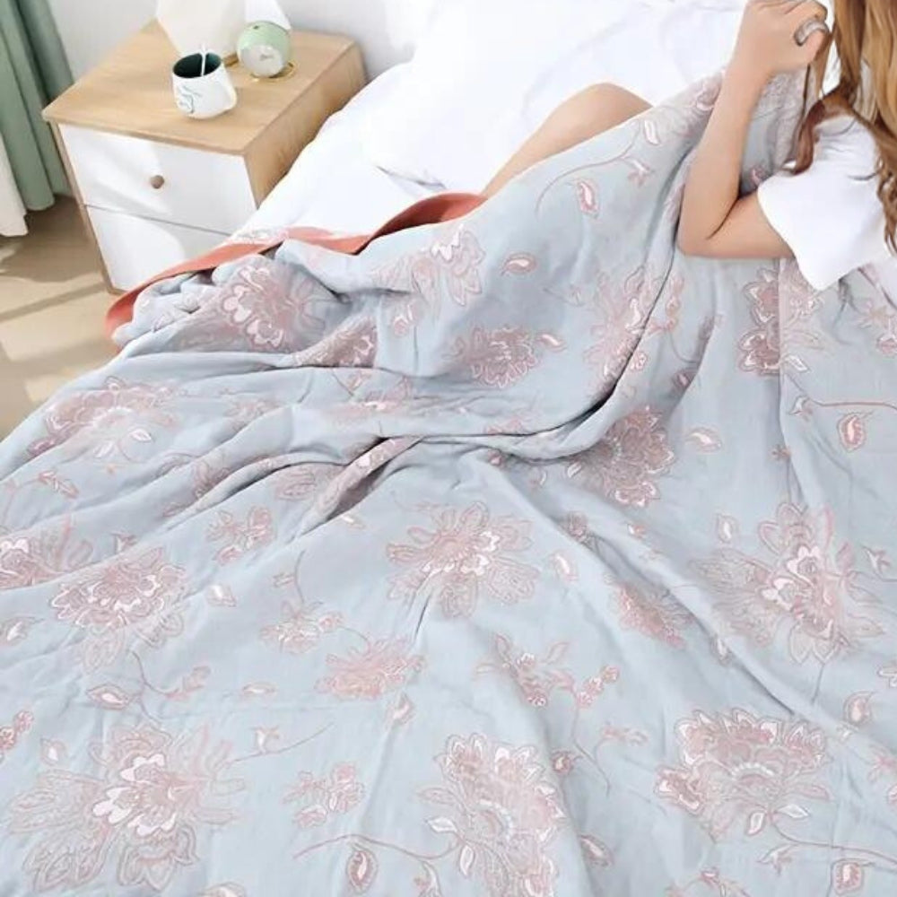 Floral Dream Comfort Deken – Lichtgewicht Katoenen Gaas Zomerdeken met Jacquard Bloemenpatroon – Seizoensgebonden Plaid voor Bed & Bank