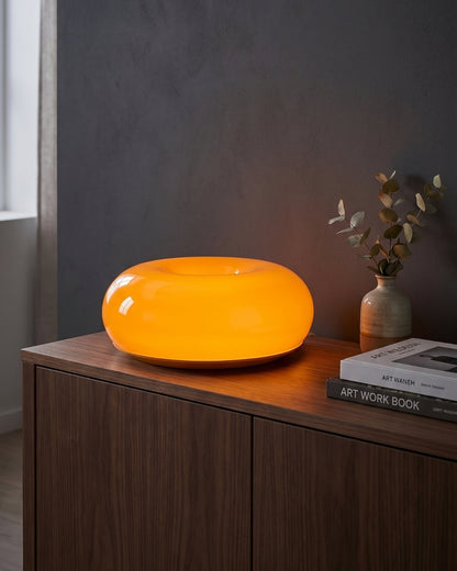 NARA Sculptural Donut Lamp met 3 Kleurtemperaturen – Dimbare Glazen Tafellamp Bauhaus Design Touch Control Wandmonteerbaar Ambient Lighting