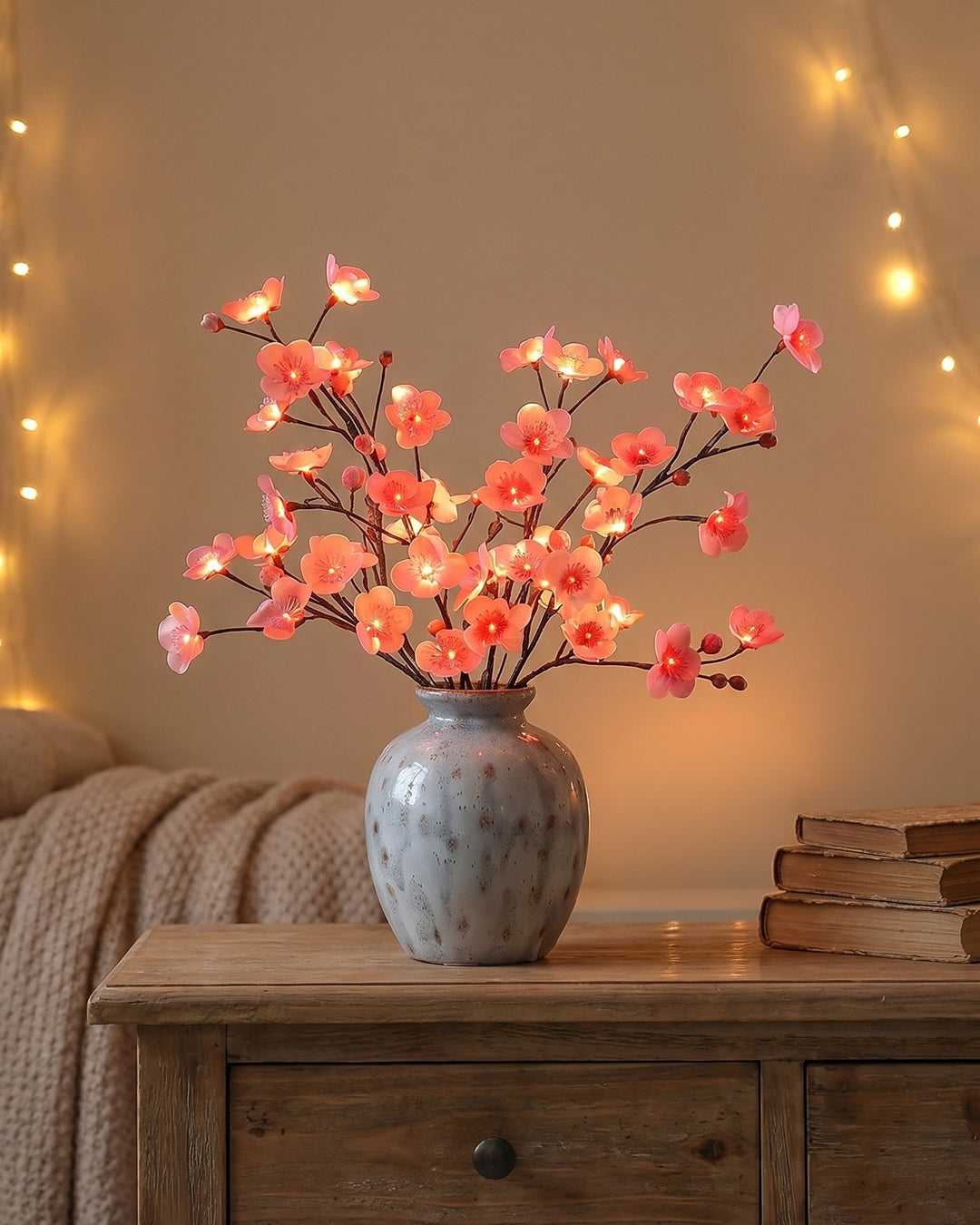 Decoratieve LED Verlichtingstak met Natuurlijke Bloesemvorm 70cm – Flexibele Sfeerverlichting voor Vazen en Schoorsteenmantels