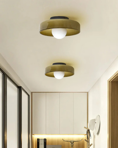 Moderne ronde plafondlamp van glas en ijzer – minimalistische designlamp voor woonkamer en slaapkamer met warme lichtkleur