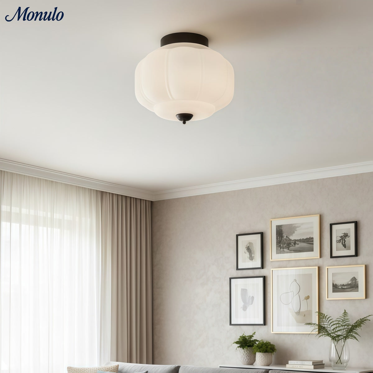 Retro Plafondlamp met Melkglazen Kap – Verfijnde Semi-Flush Mount Verlichting voor Moderne Interieurs
