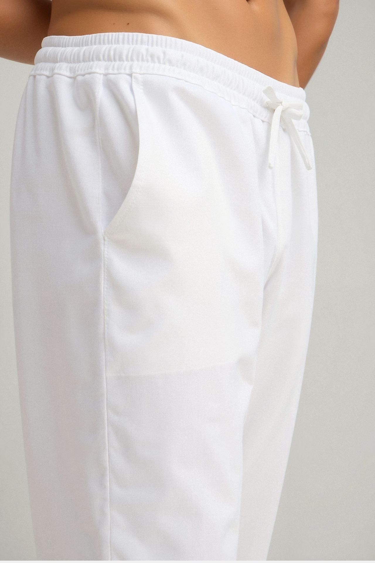 Heren Joggingbroek Wit Knoopsluiting Elastisch
