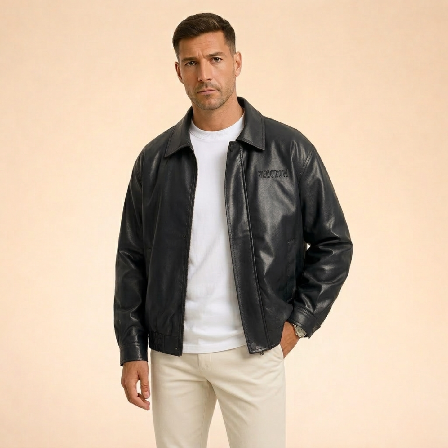 Leren Bomberjack Met Ritssluiting Praktisch Design