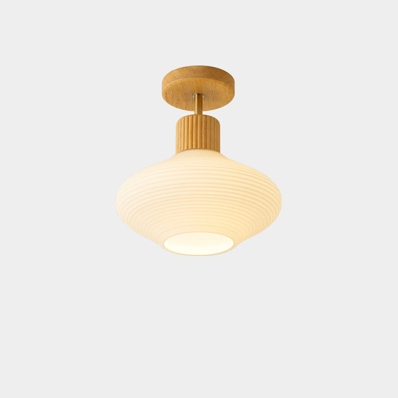 Japandi Plafondlamp Hout & Glas – Natuurlijke Elegantie voor Hal, Woonkamer en Slaapkamer
