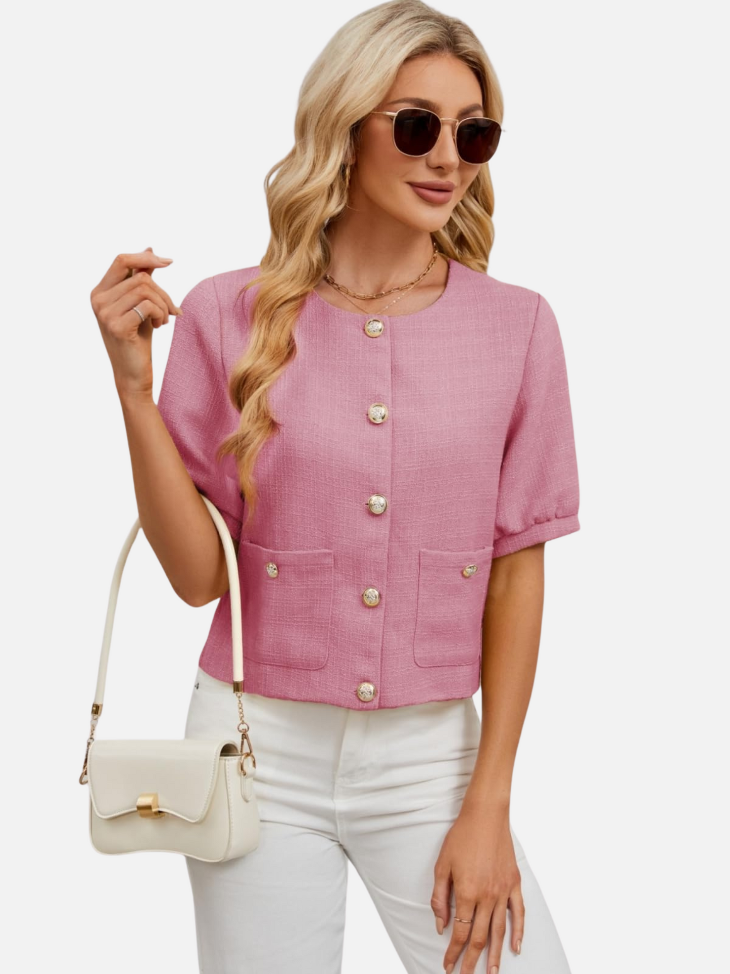 Dames Cropped Blazer Jas Tweed Pasvorm