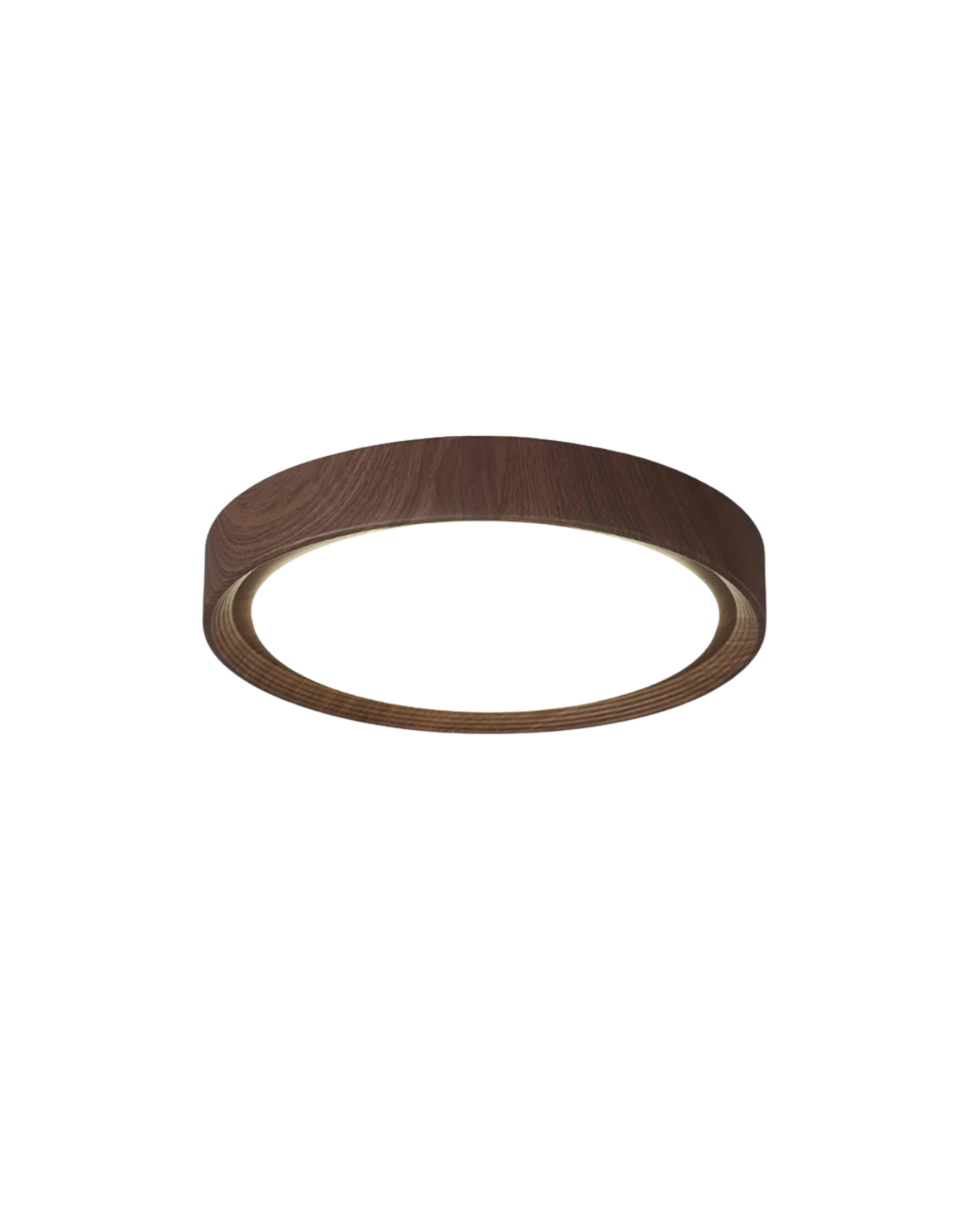 Ronde houten plafondlamp met warm diffuus licht voor serene woonruimtes