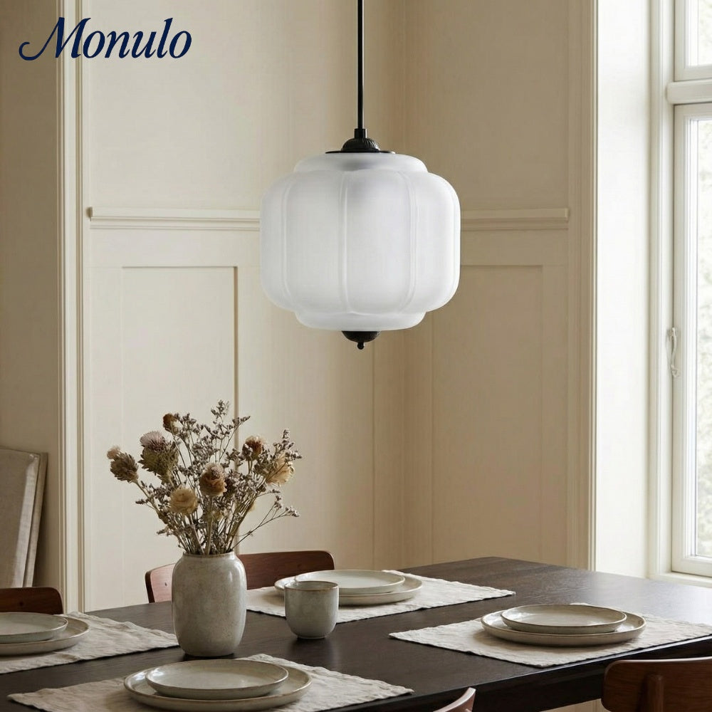 Vintage Melkglazen Hanglamp met Gegolfde Rand – Scandinavische Sfeerverlichting voor Keuken en Slaapkamer