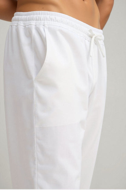 Witte Loungebroek voor Heren met Elastische Kordel