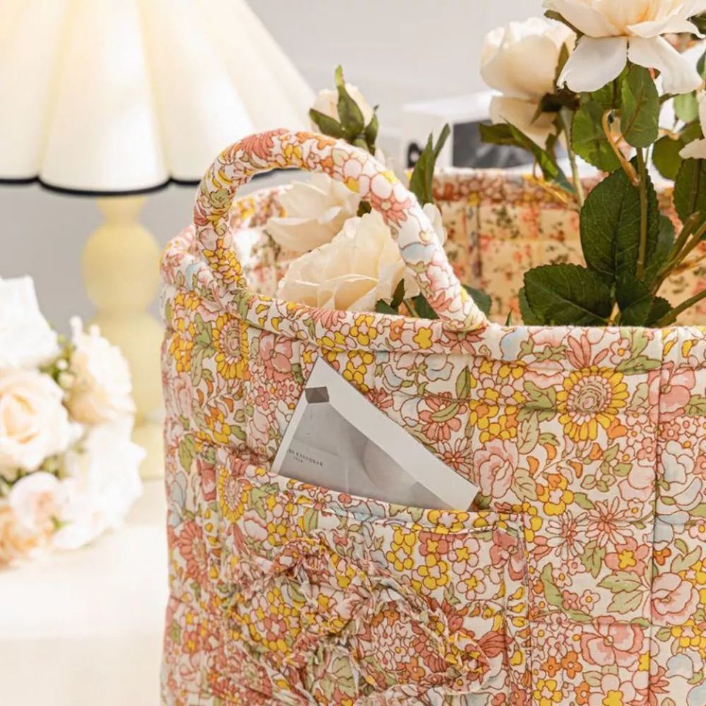 Canvas Opbergmand met Bloemenprint – Praktische Organizer voor Kleine Spullen en Schoenen