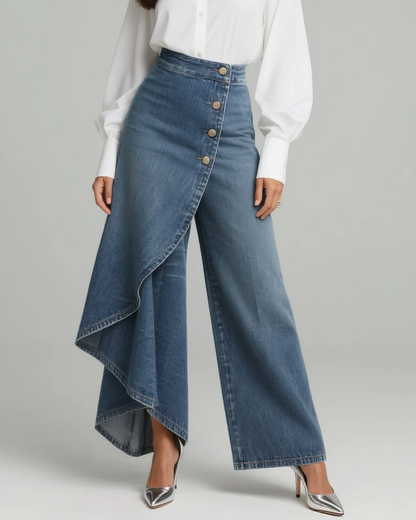 Dames Wide Leg Jeans Rok High Waist Asymmetrisch - StudioMarella