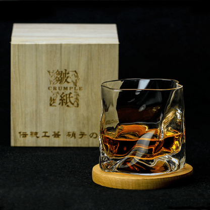 Geslepen Whiskyglas met Gerimpeld Reliëf in Kristal | 300ml Tumbler voor Spirits & Likeur | Premium Japanse Slijptechniek met Houten Presentatiebox