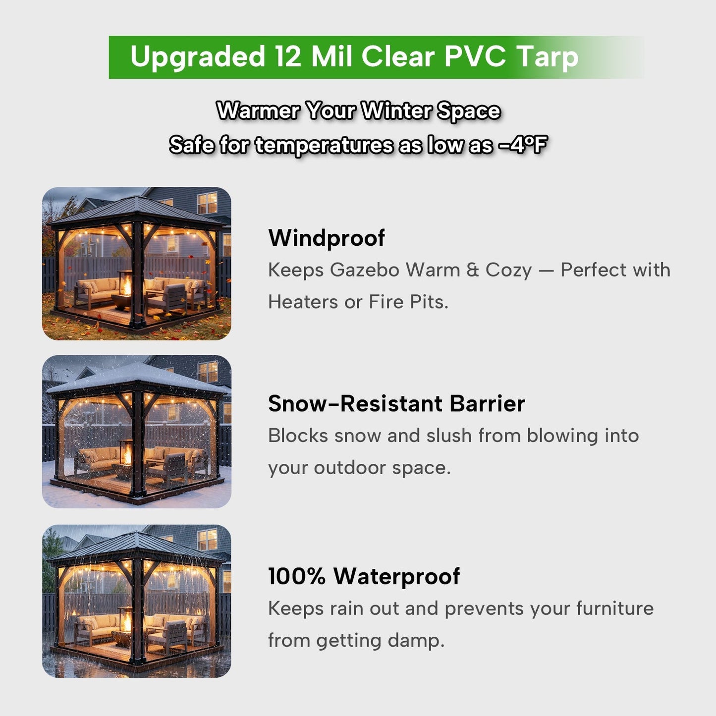 Transparant PVC Terrasscherm 0,35mm Dik Waterdicht Winddicht met Ogen | Afdekhoes Overkapping Prieel Veranda