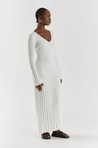 Zwarte Midi Jurk V-Hals Elegante Avondjurk