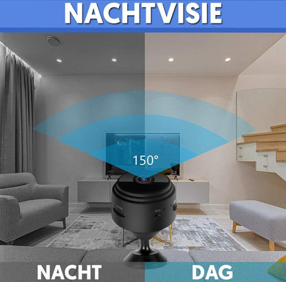Mini beveiligingscamera draadloos 1080P HD zwart wifi camera nachtzicht 150 graden huis kantoor bewaking