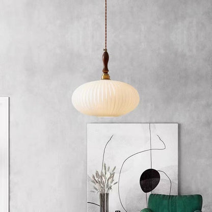 Hanglamp Glas Melkwit Koepelvorm Walnoot Hout 25cm Modern Klassiek Design Eetkamer Keuken Woonkamer Café