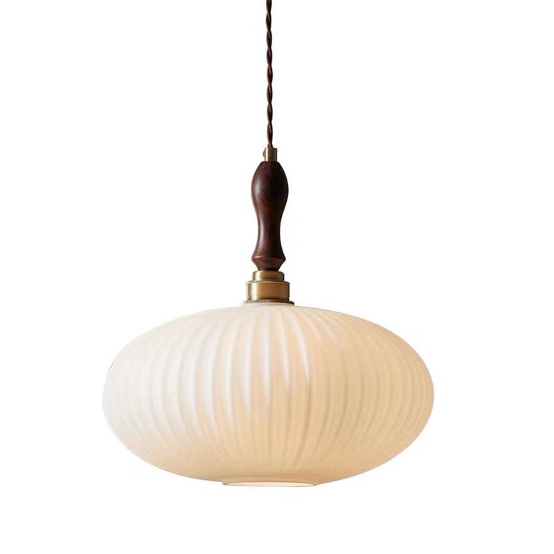 Hanglamp Glas Melkwit Koepelvorm Walnoot Hout 25cm Modern Klassiek Design Eetkamer Keuken Woonkamer Café