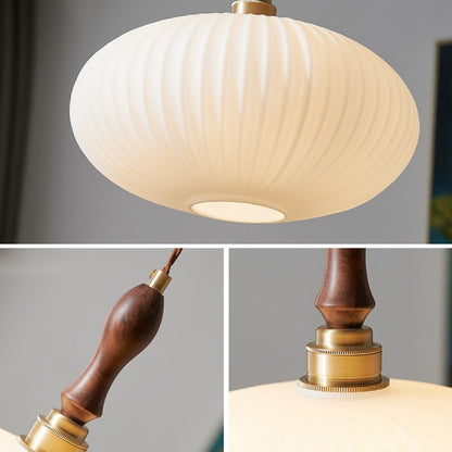 Hanglamp Glas Melkwit Koepelvorm Walnoot Hout 25cm Modern Klassiek Design Eetkamer Keuken Woonkamer Café