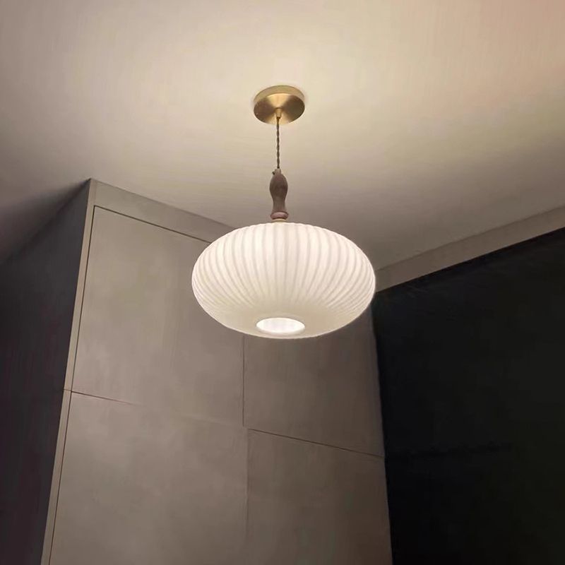 Hanglamp Glas Melkwit Koepelvorm Walnoot Hout 25cm Modern Klassiek Design Eetkamer Keuken Woonkamer Café