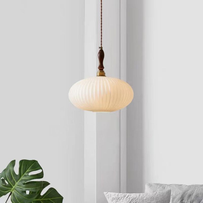 Hanglamp Glas Melkwit Koepelvorm Walnoot Hout 25cm Modern Klassiek Design Eetkamer Keuken Woonkamer Café