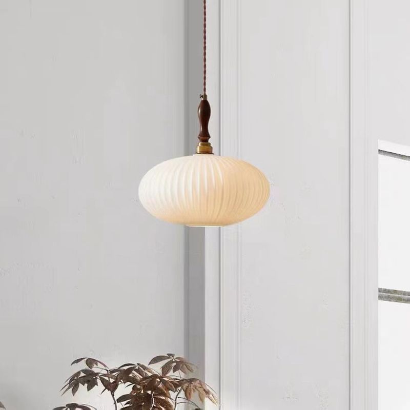 Hanglamp Glas Melkwit Koepelvorm Walnoot Hout 25cm Modern Klassiek Design Eetkamer Keuken Woonkamer Café