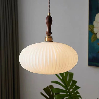 Hanglamp Glas Melkwit Koepelvorm Walnoot Hout 25cm Modern Klassiek Design Eetkamer Keuken Woonkamer Café