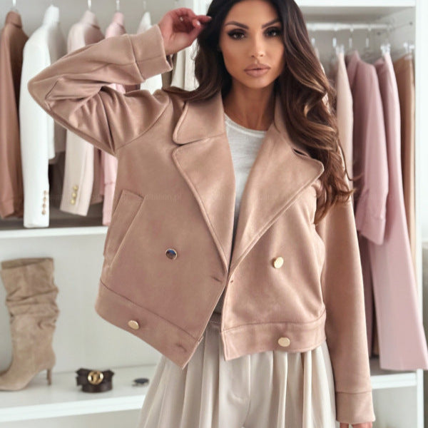 Dames Korte Jas Knopen Stijlvol Elegant Leerlook