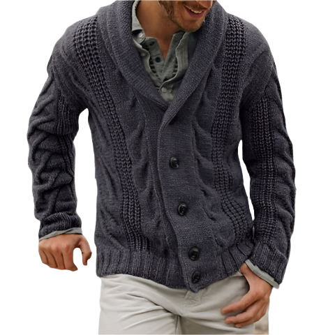 Heren Kabelgebreid Vest Charcoal Met Sjaal Kraag - StudioMarella