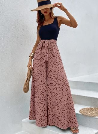 Vrouwelijke Jumpsuit Stippenprint Wijde Pijpen Comfortabel