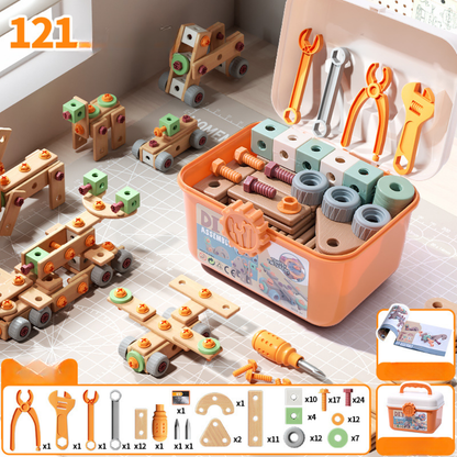 Houten Speelgoed Gereedschapsset voor Kinderen Constructieset met Koffer & Accessoires